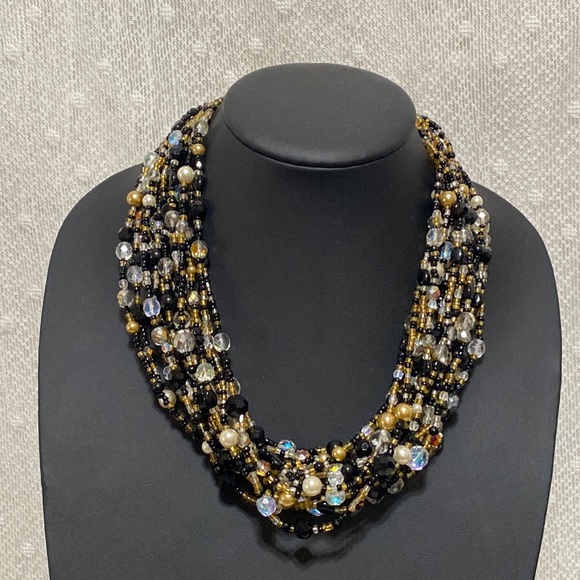 Joan Rivers Jewelry - Vintage Joan Rivers Torsade Black & Crystal Beaded Necklace